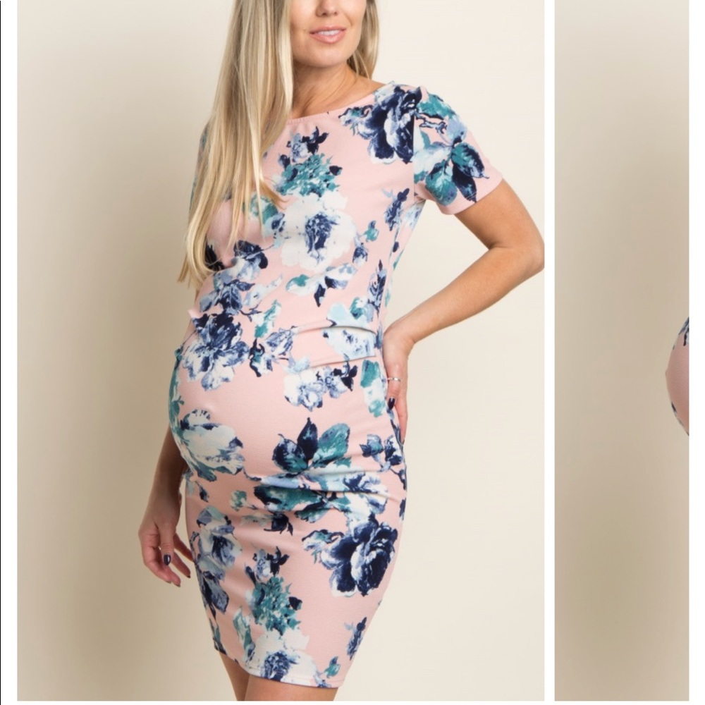 PinkBlush Maternity Dress- Pink & Blue Floral